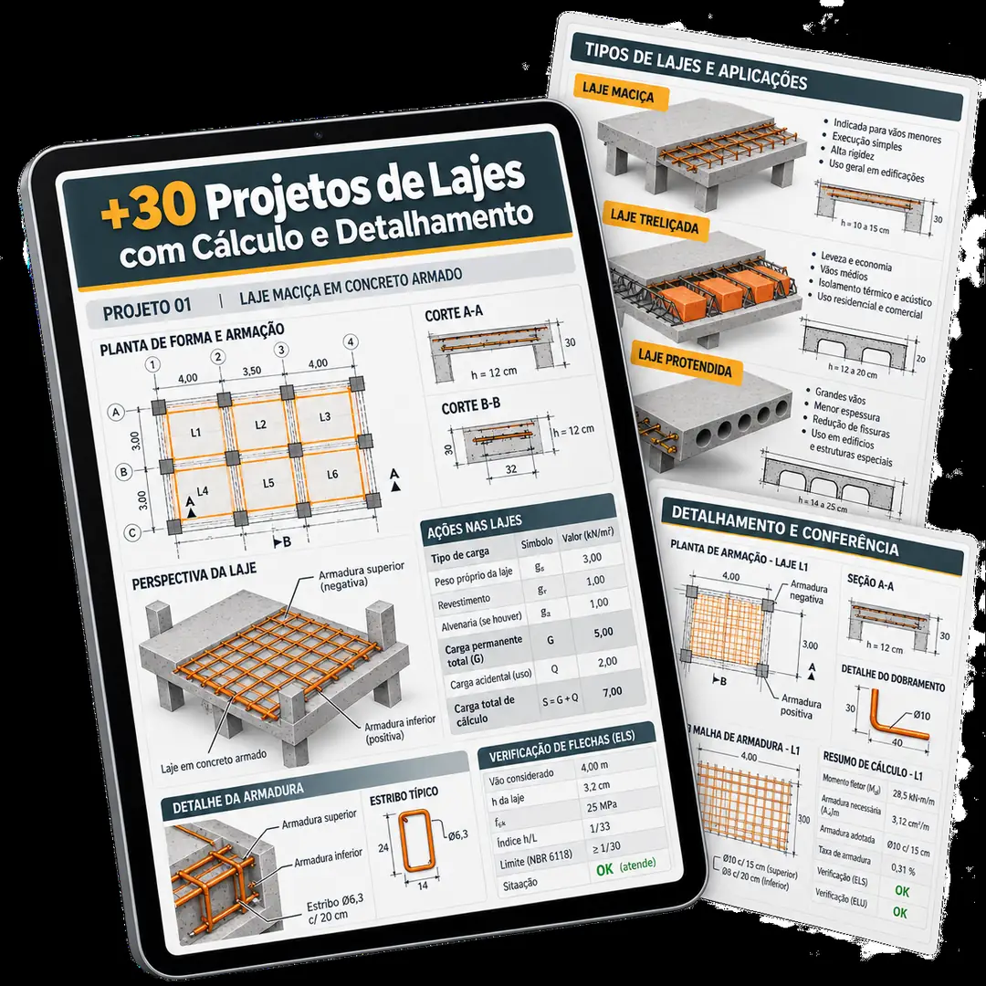 Plano Básico — +30 Projetos de Lajes de Concreto com Detalhamentos e Referências Estruturais