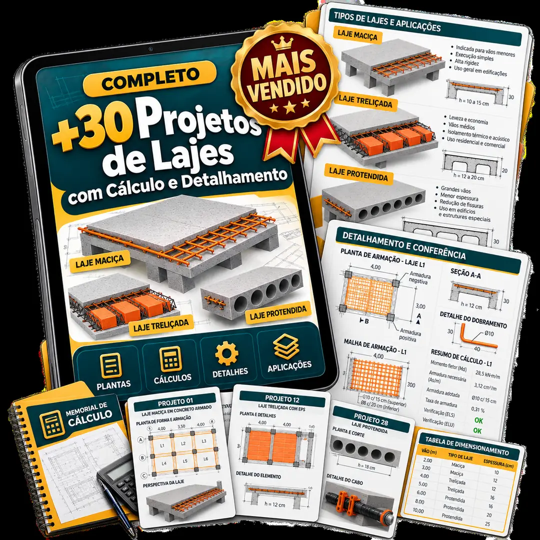 Plano Completo — +30 Projetos de Lajes de Concreto com Detalhamentos e Referências Estruturais
